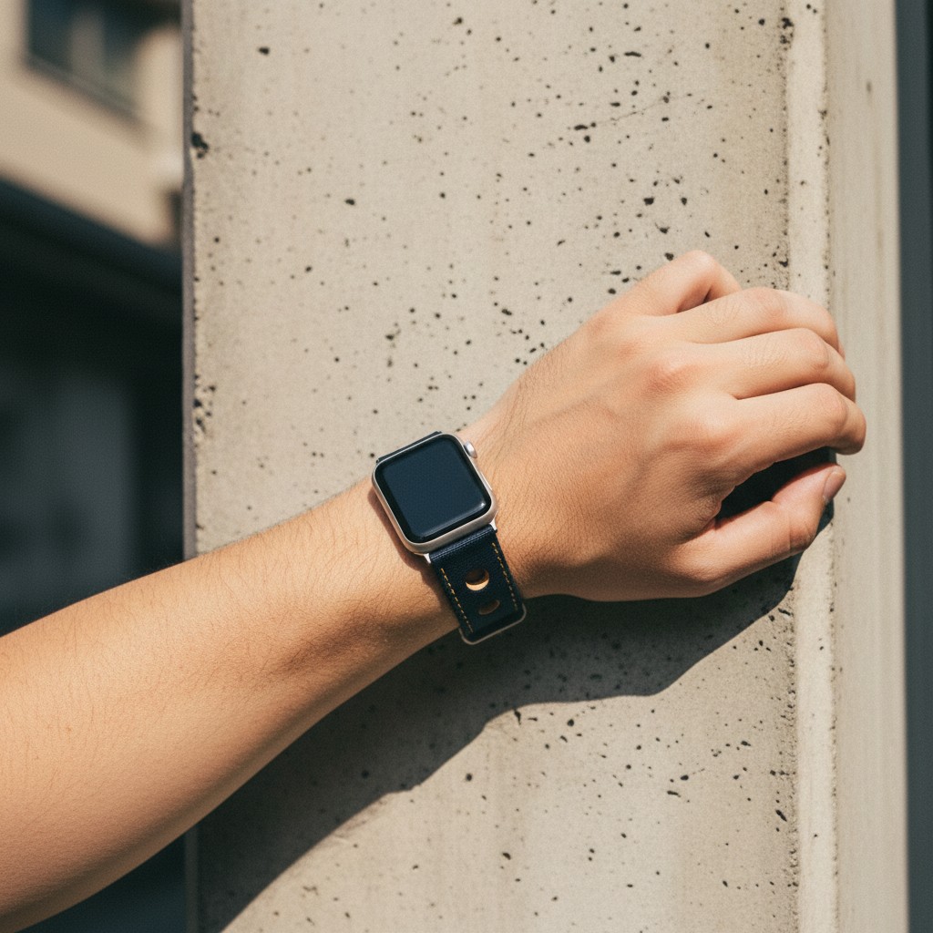 使い込んだレザーNATOスタイルのApple Watchストラップ